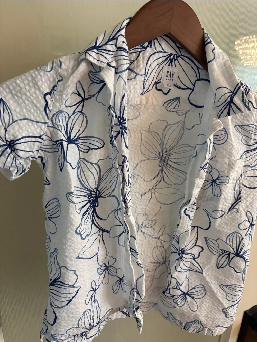 GAP White Shirt with Navy Floral Print - Kids Button-Down
